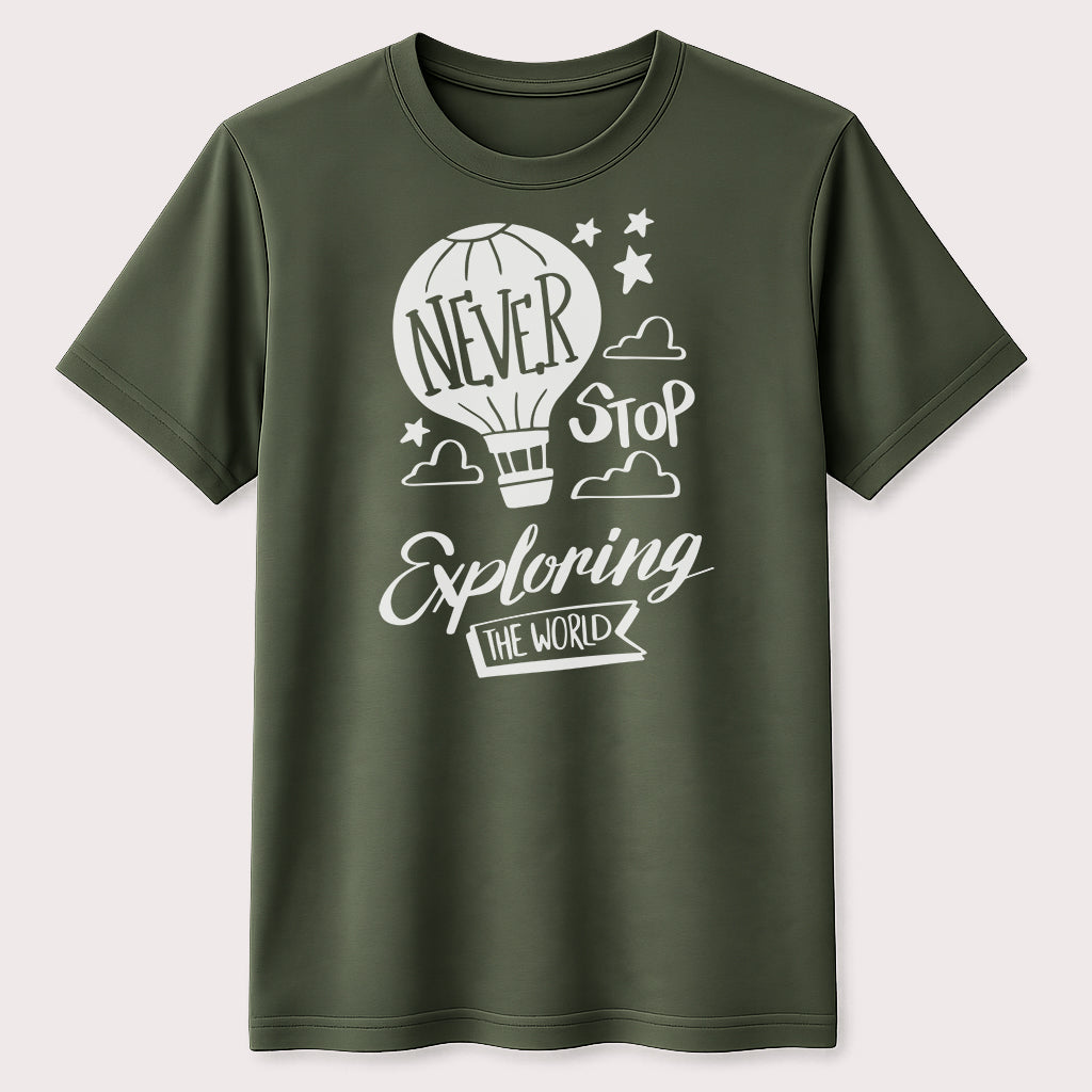 Never Stop Exploring the World Graphic T-Shirt Adventure Travel Unisex Tee