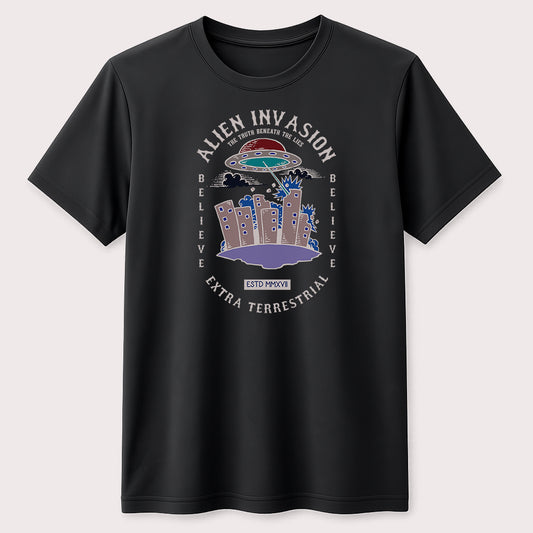 Alien Invasion Graphic T-Shirt UFO Extraterrestrial Space Unisex Tee