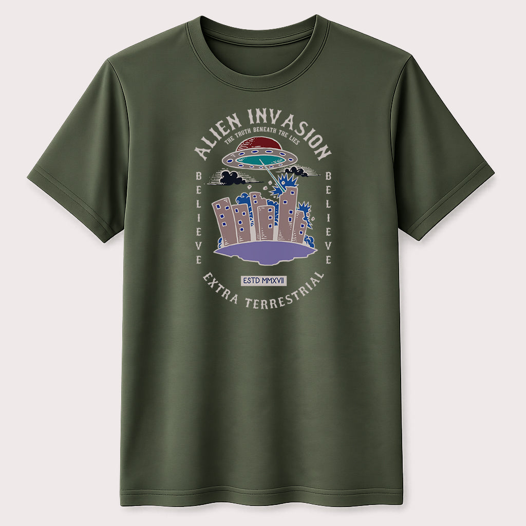 Alien Invasion Graphic T-Shirt UFO Extraterrestrial Space Unisex Tee