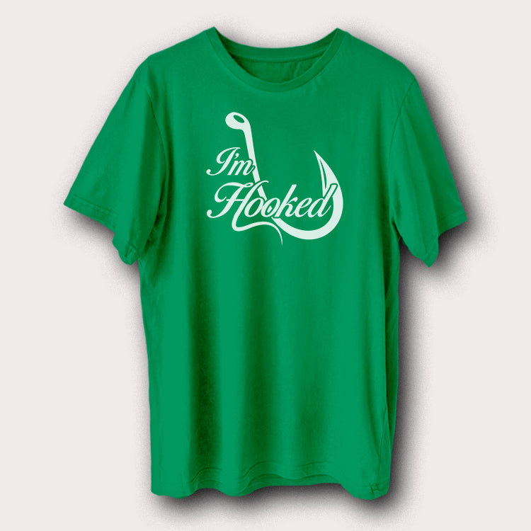 I'm Hooked Fishing Printed T-Shirt Funny Angler Graphic Tee for Fishing Lovers