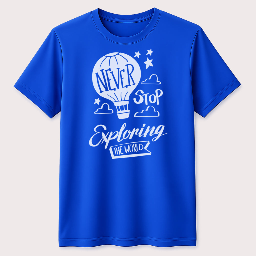 Never Stop Exploring the World Graphic T-Shirt Adventure Travel Unisex Tee