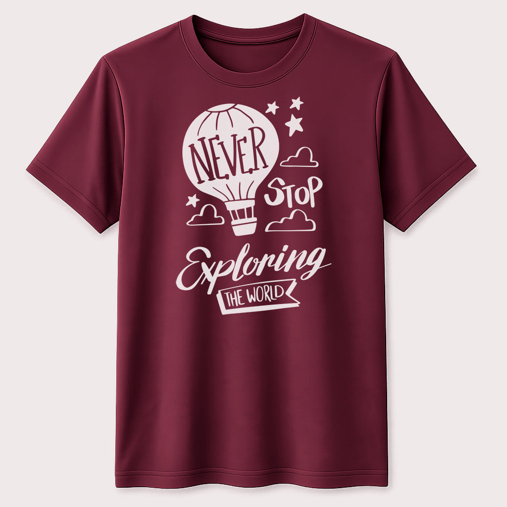 Never Stop Exploring the World Graphic T-Shirt Adventure Travel Unisex Tee