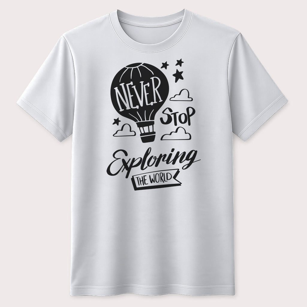 Never Stop Exploring the World Graphic T-Shirt Adventure Travel Unisex Tee