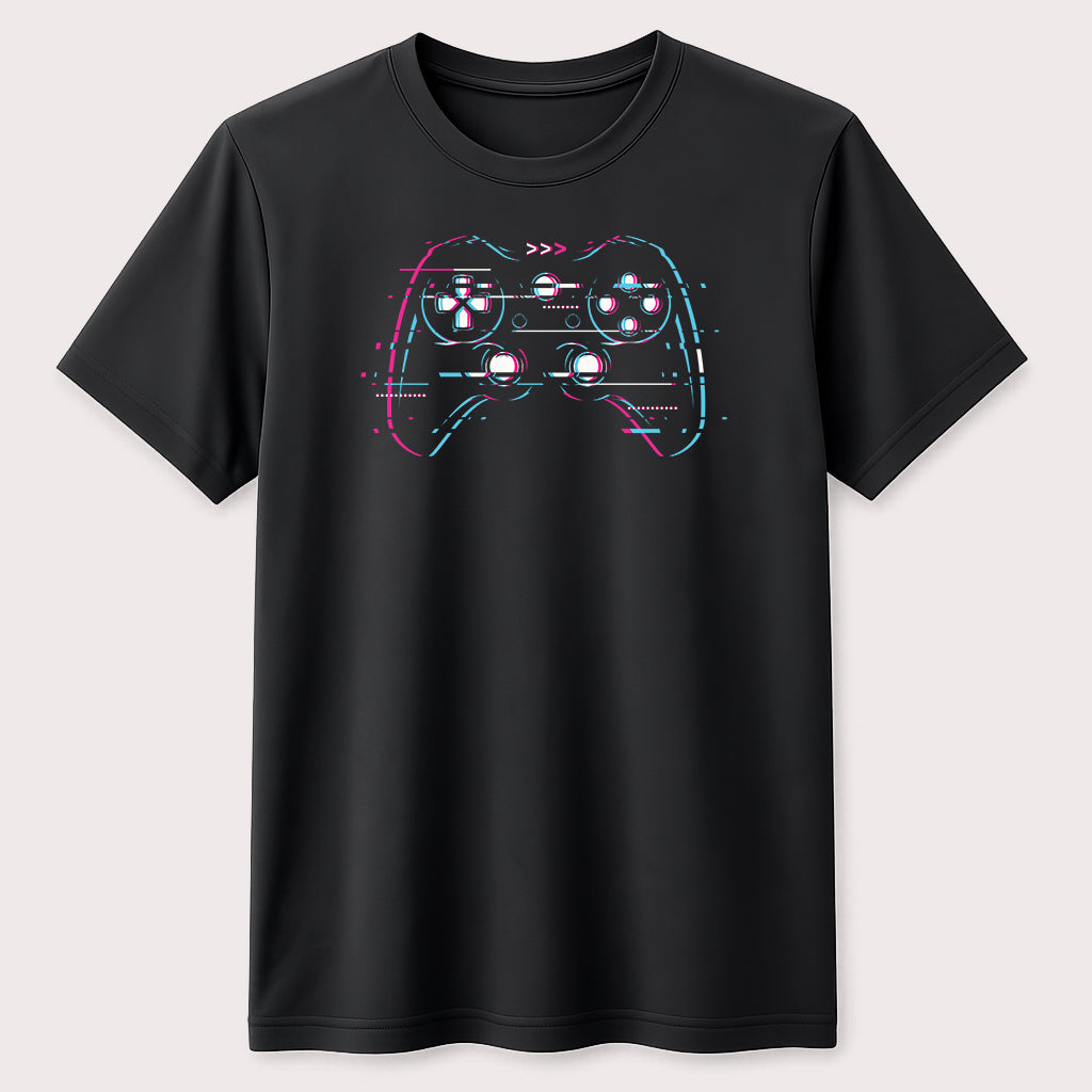 Glitch Gaming Controller Graphic T-Shirt Retro Gamer Video Game Unisex Tee