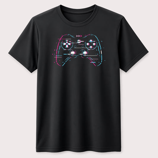 Glitch Gaming Controller Graphic T-Shirt Retro Gamer Video Game Unisex Tee