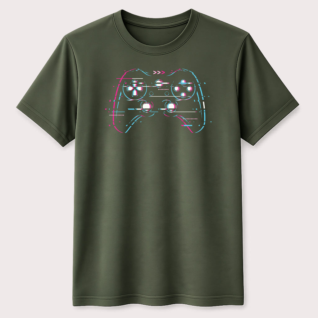 Glitch Gaming Controller Graphic T-Shirt Retro Gamer Video Game Unisex Tee