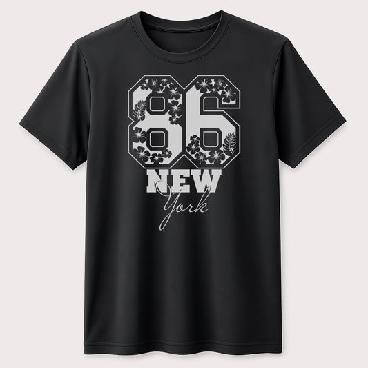 86 New York Graphic T-Shirt Vintage Floral NYC Number Print Tee for Men & Women
