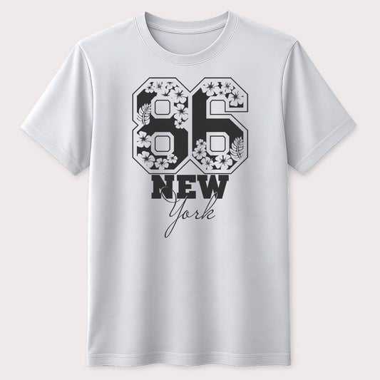 86 New York Graphic T-Shirt Vintage Floral NYC Number Print Tee for Men & Women