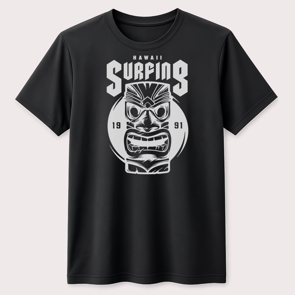 Hawaii Surfing Tiki Graphic T-Shirt Tropical Island Surfer Tiki Mask Unisex Tee