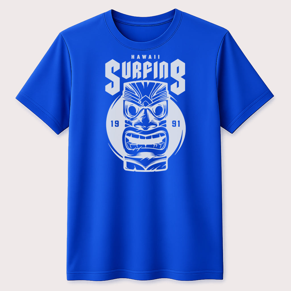 Hawaii Surfing Tiki Graphic T-Shirt Tropical Island Surfer Tiki Mask Unisex Tee