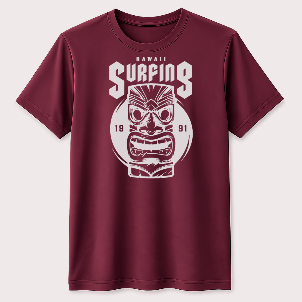 Hawaii Surfing Tiki Graphic T-Shirt Tropical Island Surfer Tiki Mask Unisex Tee