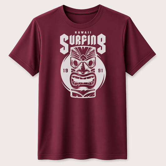Hawaii Surfing Tiki Graphic T-Shirt Tropical Island Surfer Tiki Mask Unisex Tee