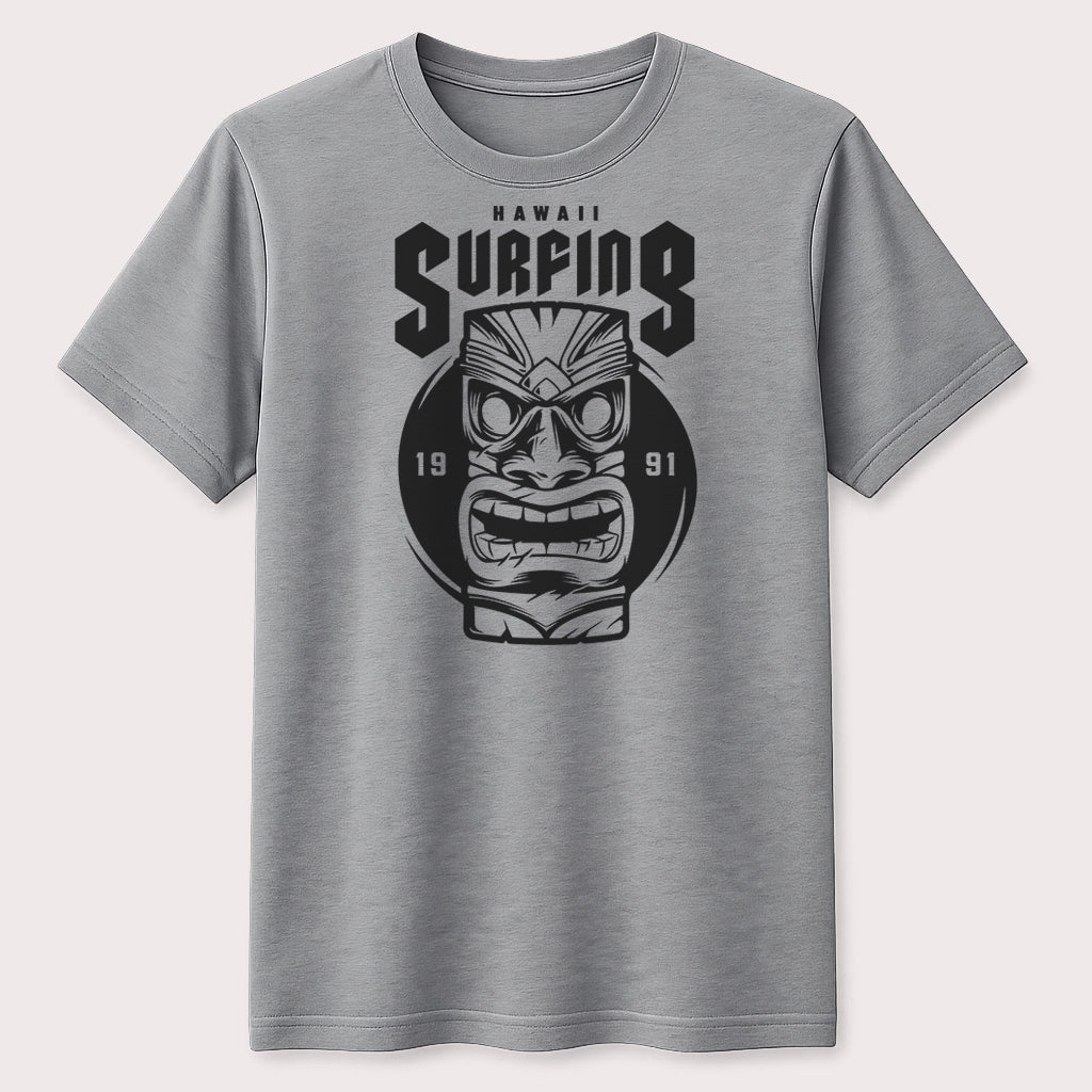 Hawaii Surfing Tiki Graphic T-Shirt Tropical Island Surfer Tiki Mask Unisex Tee