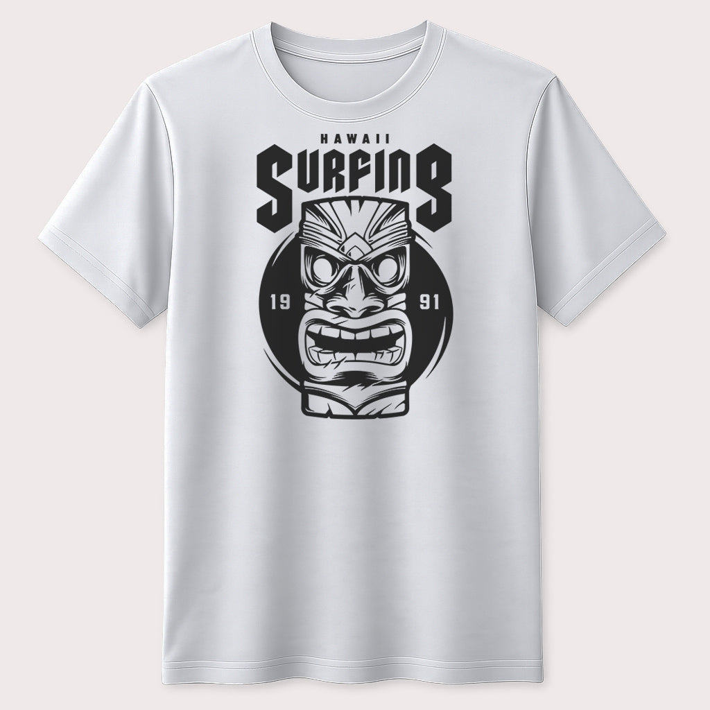 Hawaii Surfing Tiki Graphic T-Shirt Tropical Island Surfer Tiki Mask Unisex Tee