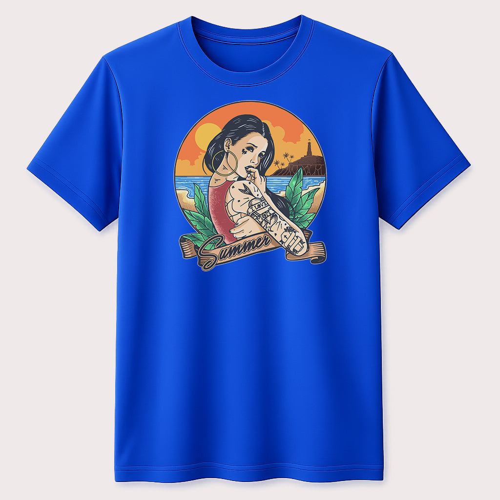 Summer Beach Tattoo Girl Graphic T-Shirt Tropical Vacation Unisex Tee