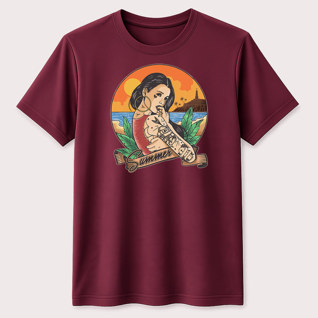 Summer Beach Tattoo Girl Graphic T-Shirt Tropical Vacation Unisex Tee