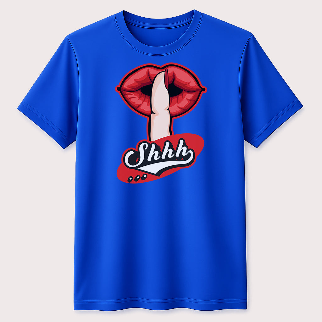 Shhh Red Lips Graphic T-Shirt Secret Message Finger Silence Unisex Tee