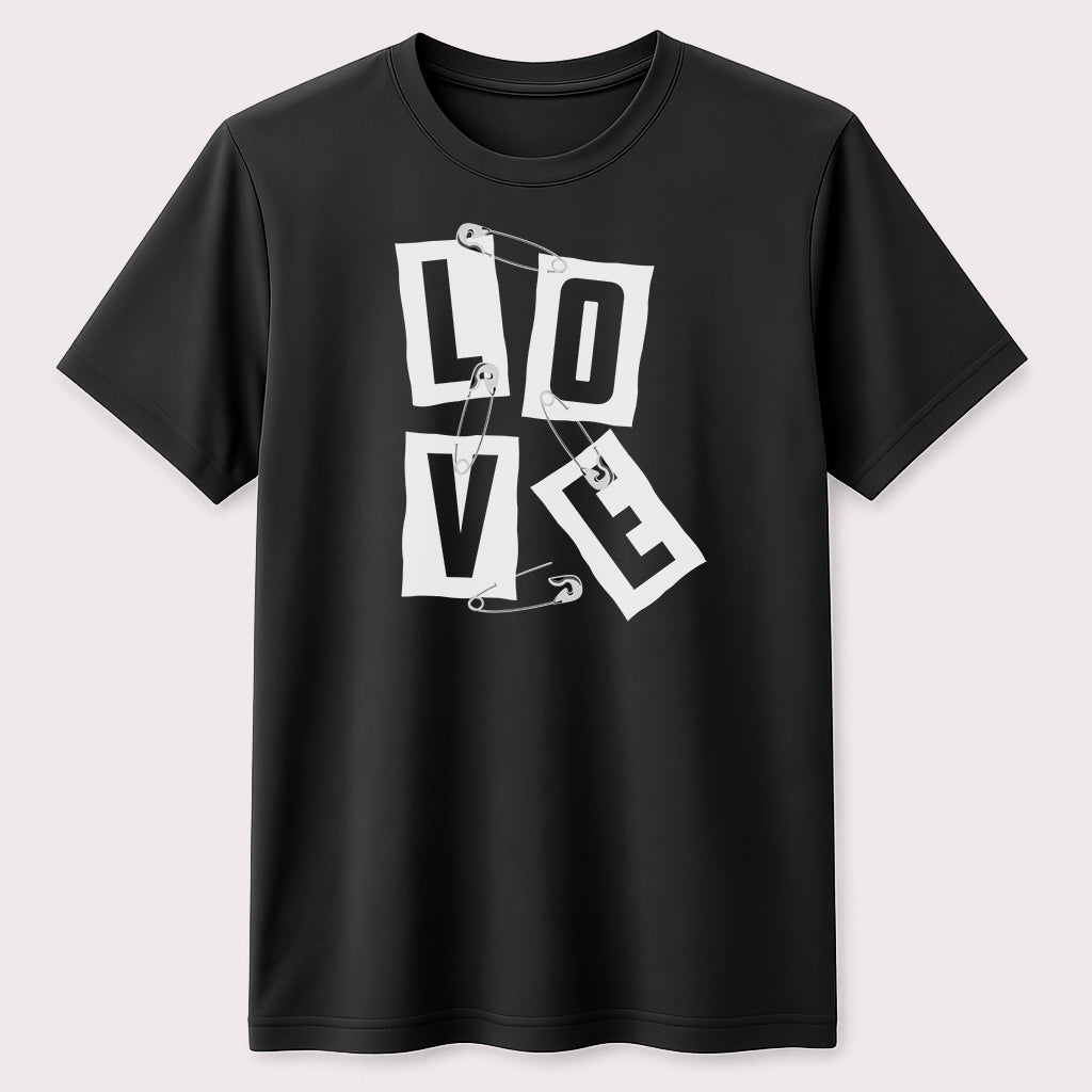 Punk Style Love Safety Pin Graphic T-Shirt Streetwear Romantic Message Unisex Tee