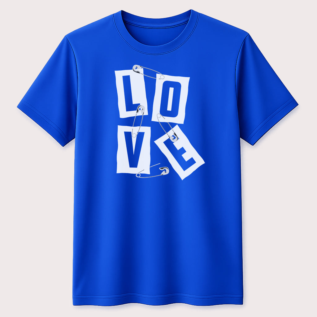 Punk Style Love Safety Pin Graphic T-Shirt Streetwear Romantic Message Unisex Tee