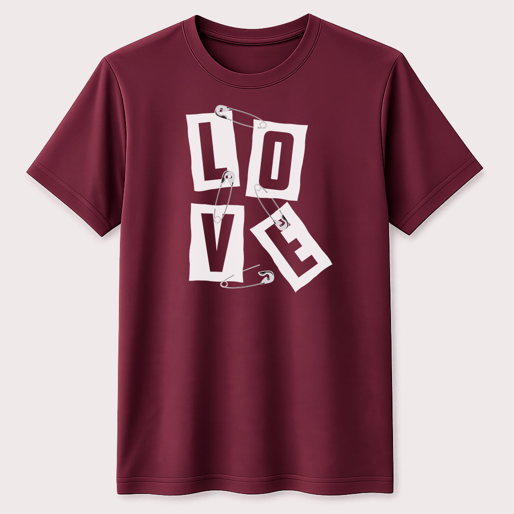 Punk Style Love Safety Pin Graphic T-Shirt Streetwear Romantic Message Unisex Tee