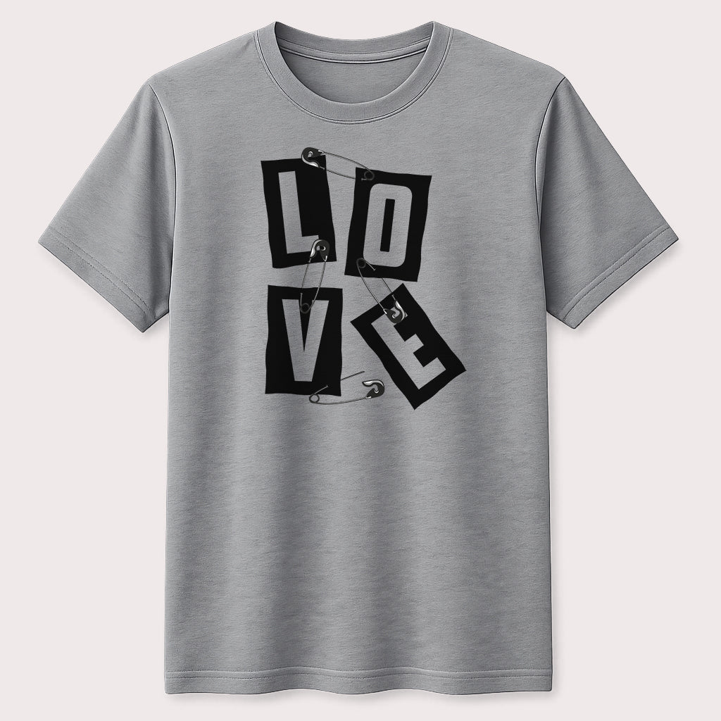 Punk Style Love Safety Pin Graphic T-Shirt Streetwear Romantic Message Unisex Tee