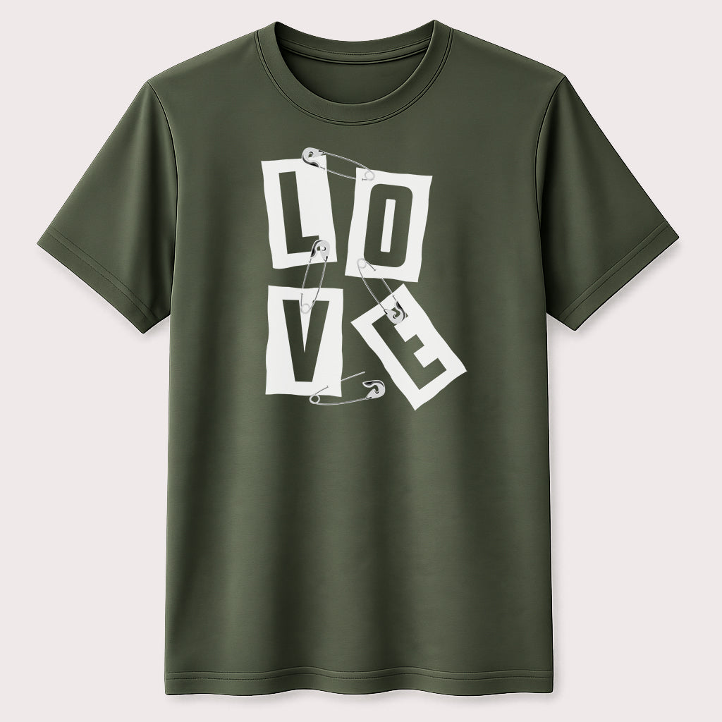 Punk Style Love Safety Pin Graphic T-Shirt Streetwear Romantic Message Unisex Tee