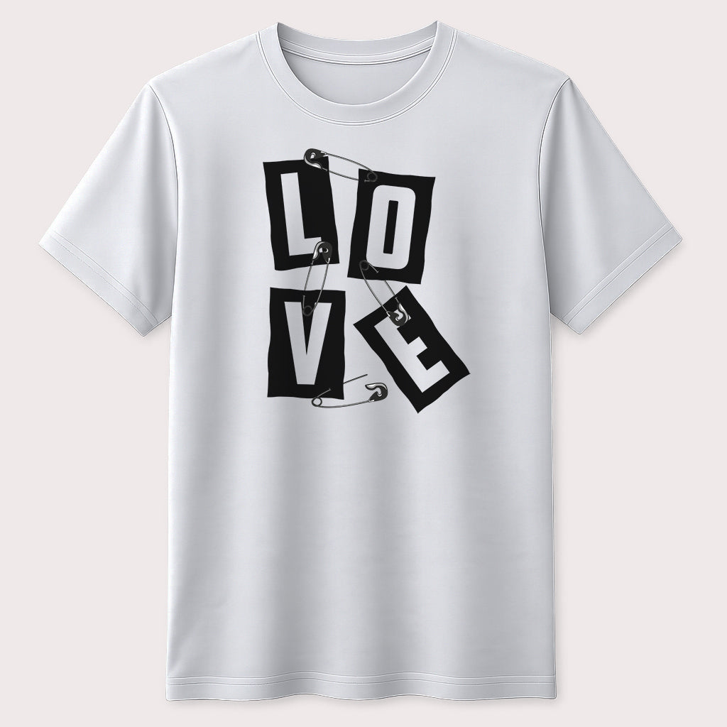 Punk Style Love Safety Pin Graphic T-Shirt Streetwear Romantic Message Unisex Tee