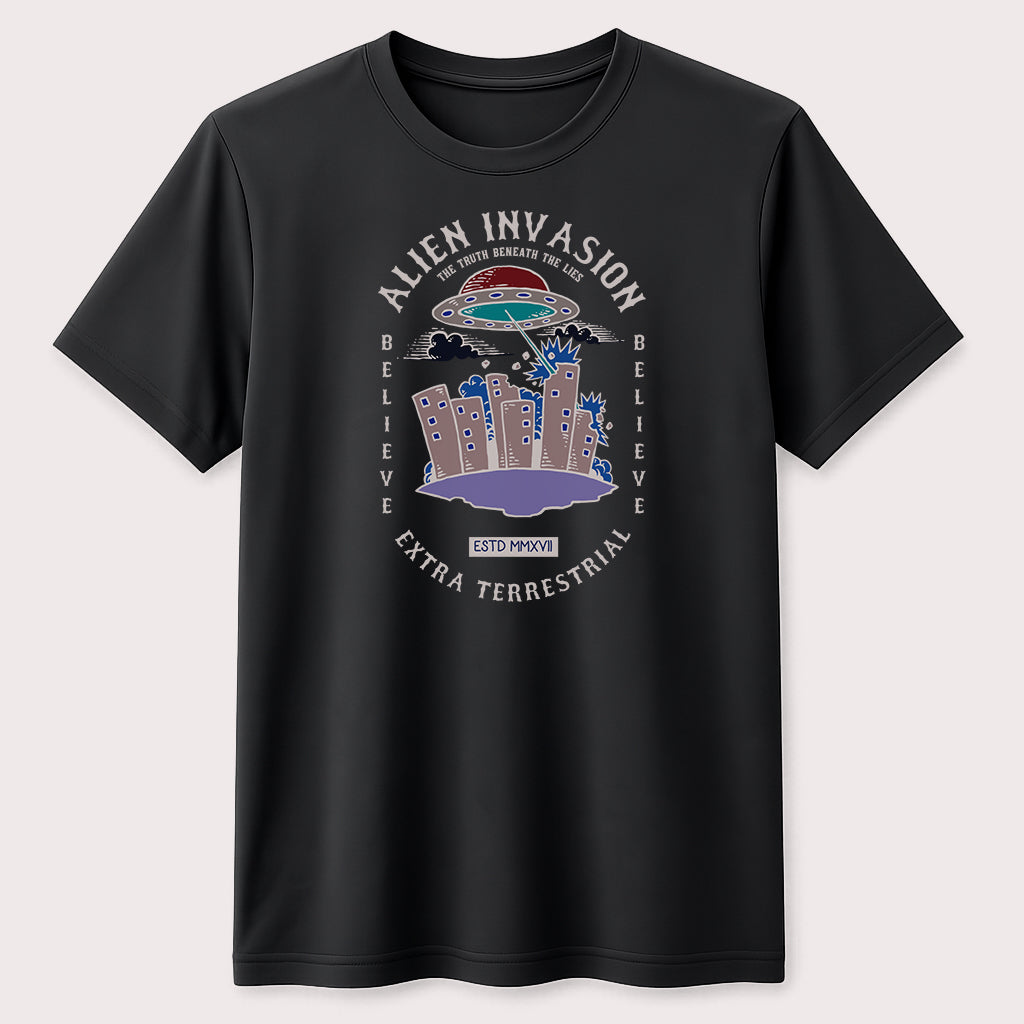 Alien Invasion Graphic T-Shirt UFO Extraterrestrial Space Unisex Tee