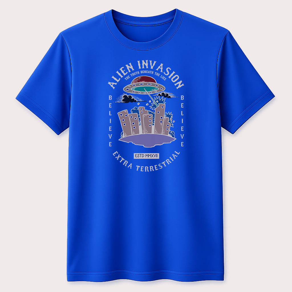 Alien Invasion Graphic T-Shirt UFO Extraterrestrial Space Unisex Tee