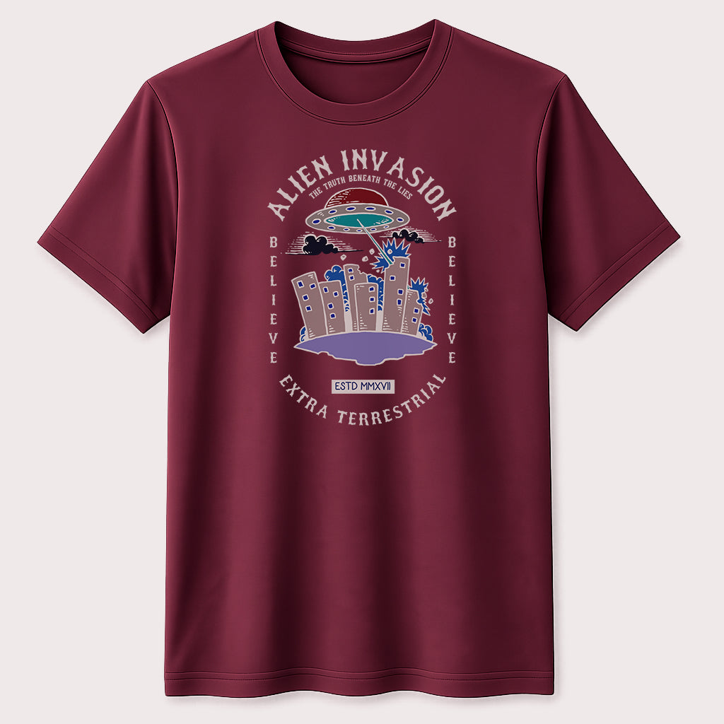 Alien Invasion Graphic T-Shirt UFO Extraterrestrial Space Unisex Tee