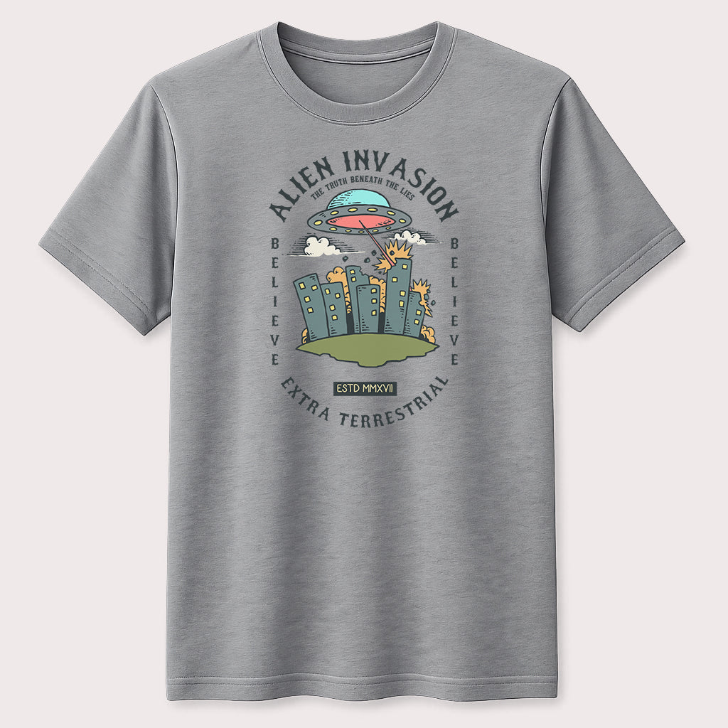 Alien Invasion Graphic T-Shirt UFO Extraterrestrial Space Unisex Tee