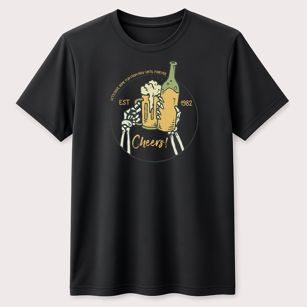 Cheers Beer Party Graphic T-Shirt Skeleton Drinking Unisex Tee