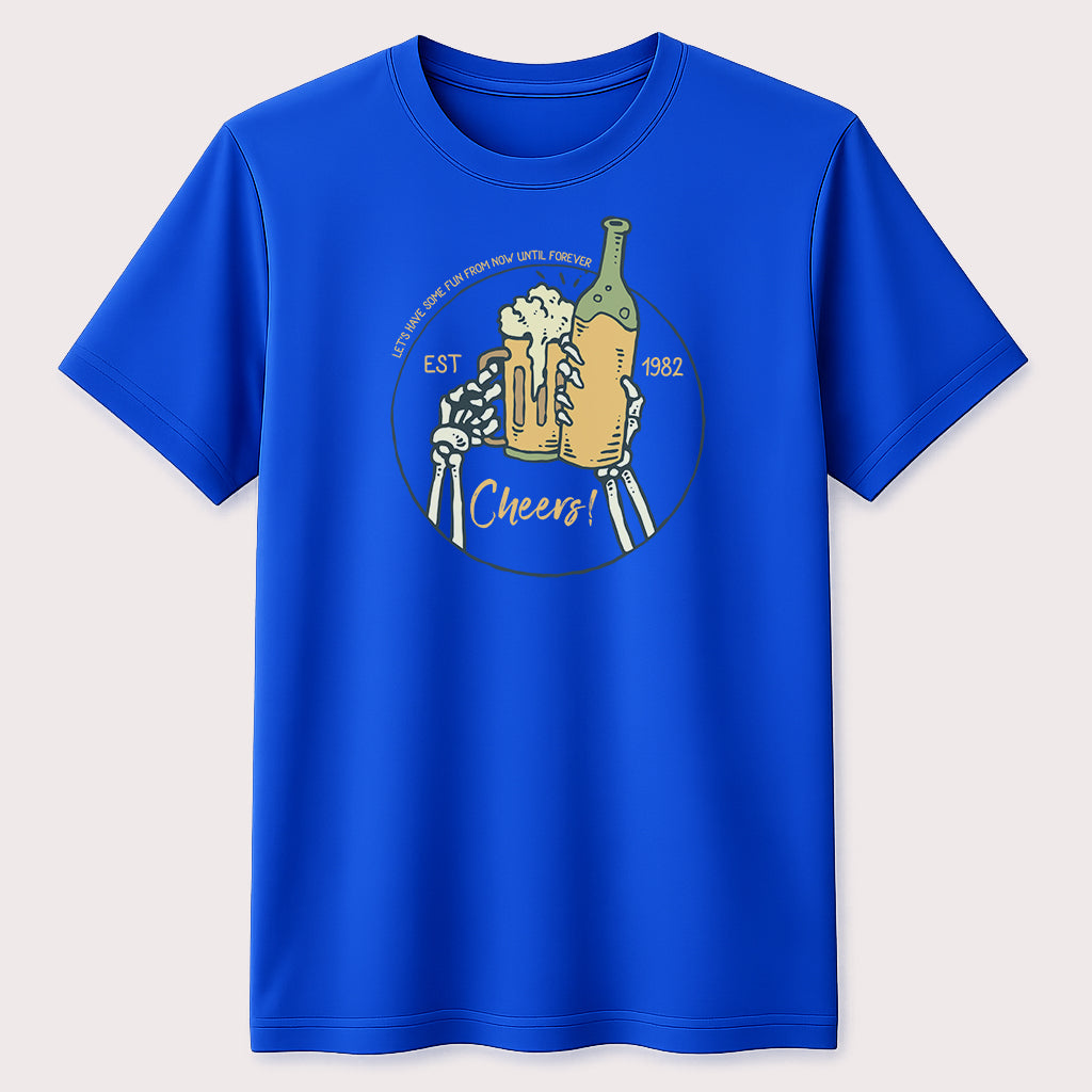 Cheers Beer Party Graphic T-Shirt Skeleton Drinking Unisex Tee