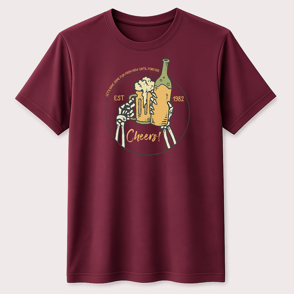 Cheers Beer Party Graphic T-Shirt Skeleton Drinking Unisex Tee