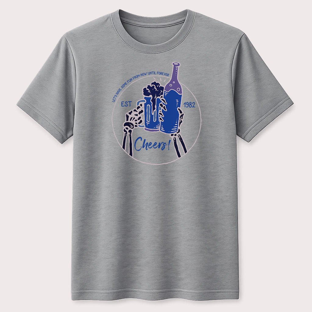 Cheers Beer Party Graphic T-Shirt Skeleton Drinking Unisex Tee