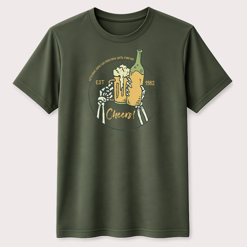 Cheers Beer Party Graphic T-Shirt Skeleton Drinking Unisex Tee