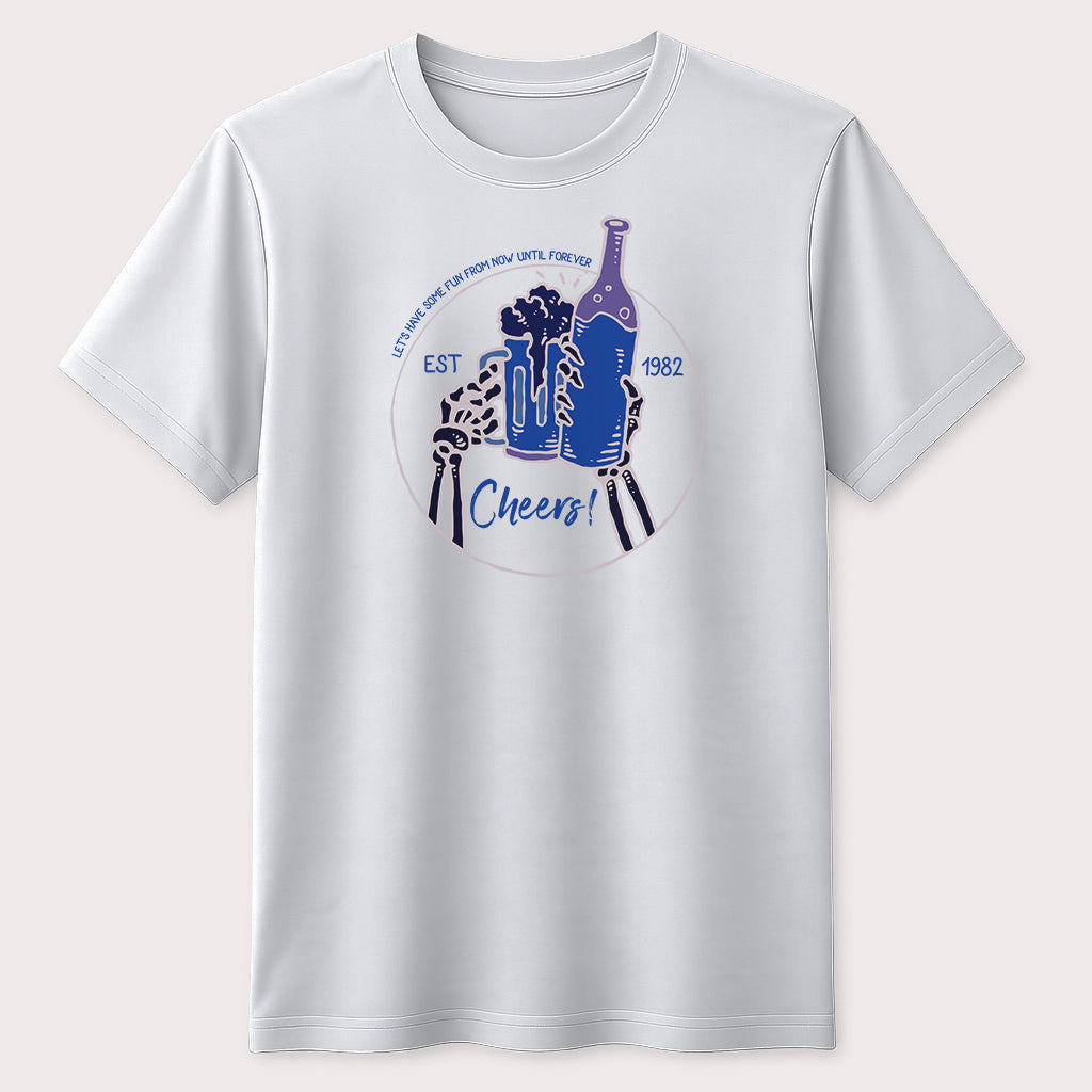 Cheers Beer Party Graphic T-Shirt Skeleton Drinking Unisex Tee