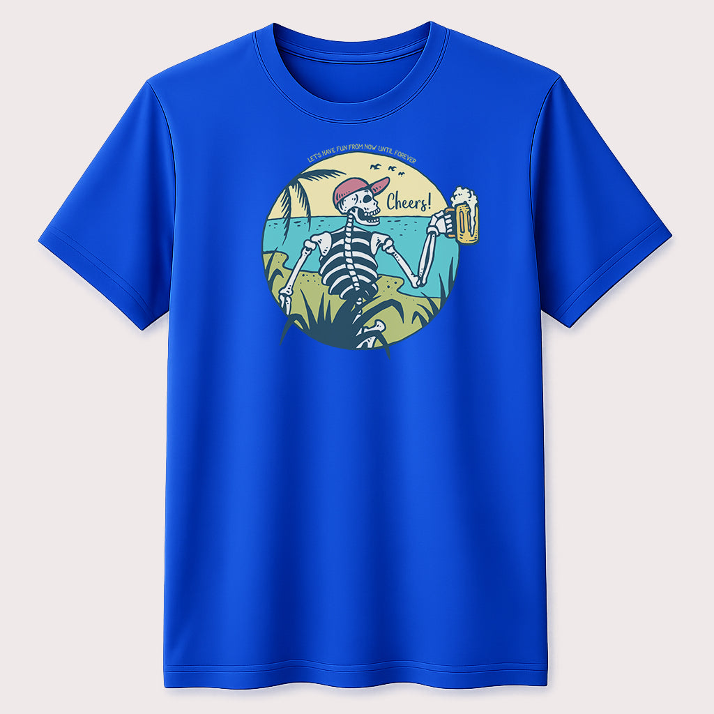 Beach Skeleton Beer Graphic T-Shirt Summer Tropical Unisex Tee