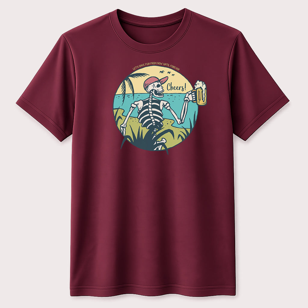 Beach Skeleton Beer Graphic T-Shirt Summer Tropical Unisex Tee
