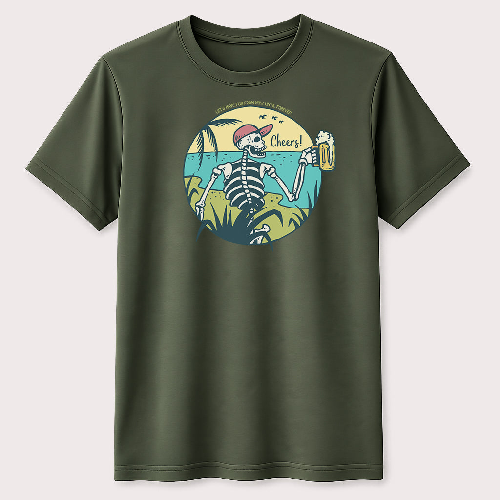 Beach Skeleton Beer Graphic T-Shirt Summer Tropical Unisex Tee