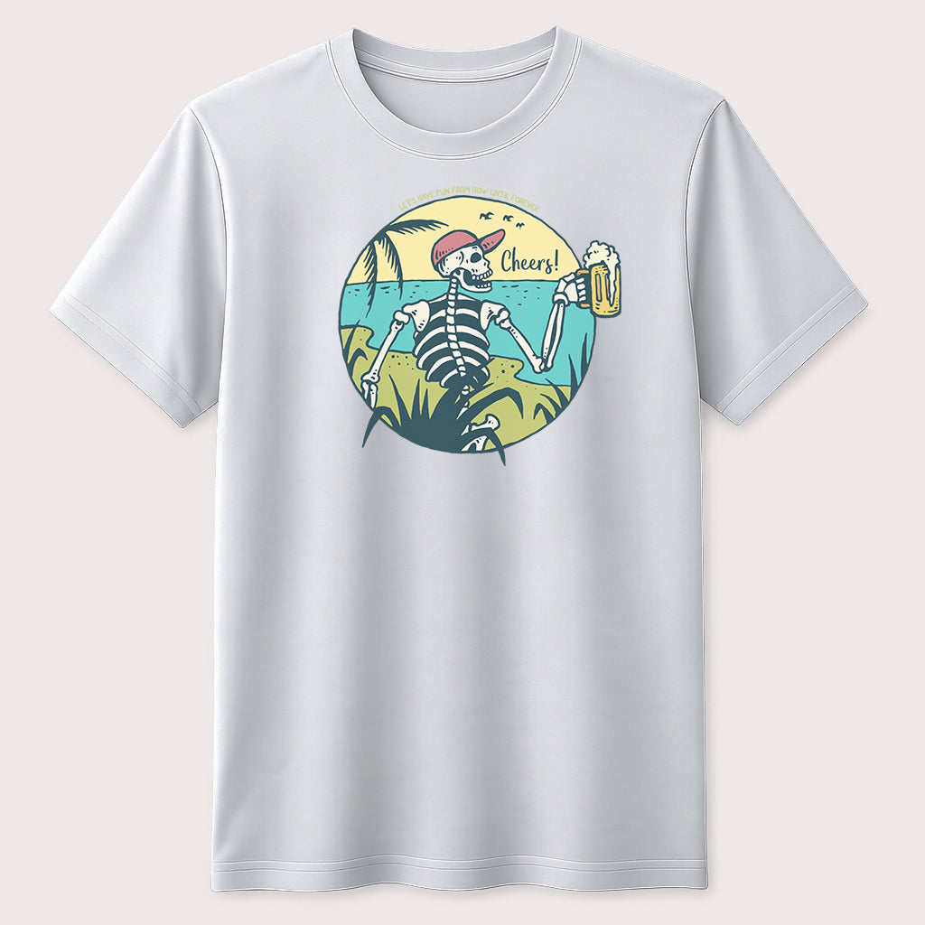 Beach Skeleton Beer Graphic T-Shirt Summer Tropical Unisex Tee