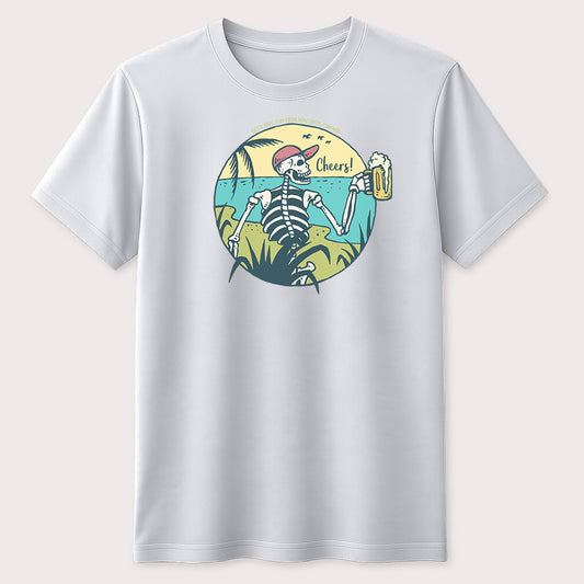 Beach Skeleton Beer Graphic T-Shirt Summer Tropical Unisex Tee