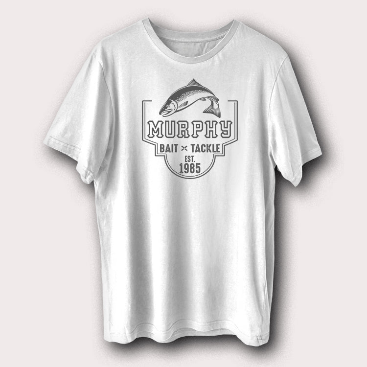 Murphy Bait & Tackle Est. 1985 Fishing Printed T-Shirt Vintage Angler Graphic Tee