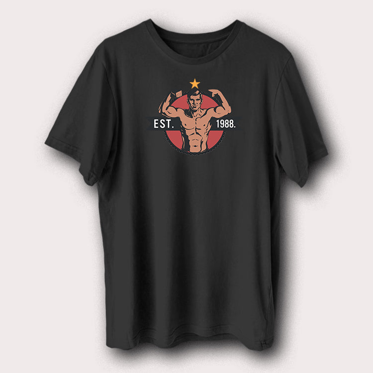 Est. 1988 Bodybuilding Printed T-Shirt Vintage Fitness and Gym Graphic Tee