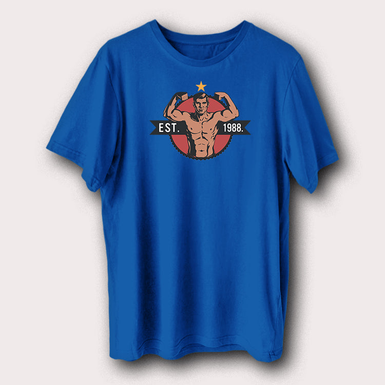 Est. 1988 Bodybuilding Printed T-Shirt Vintage Fitness and Gym Graphic Tee