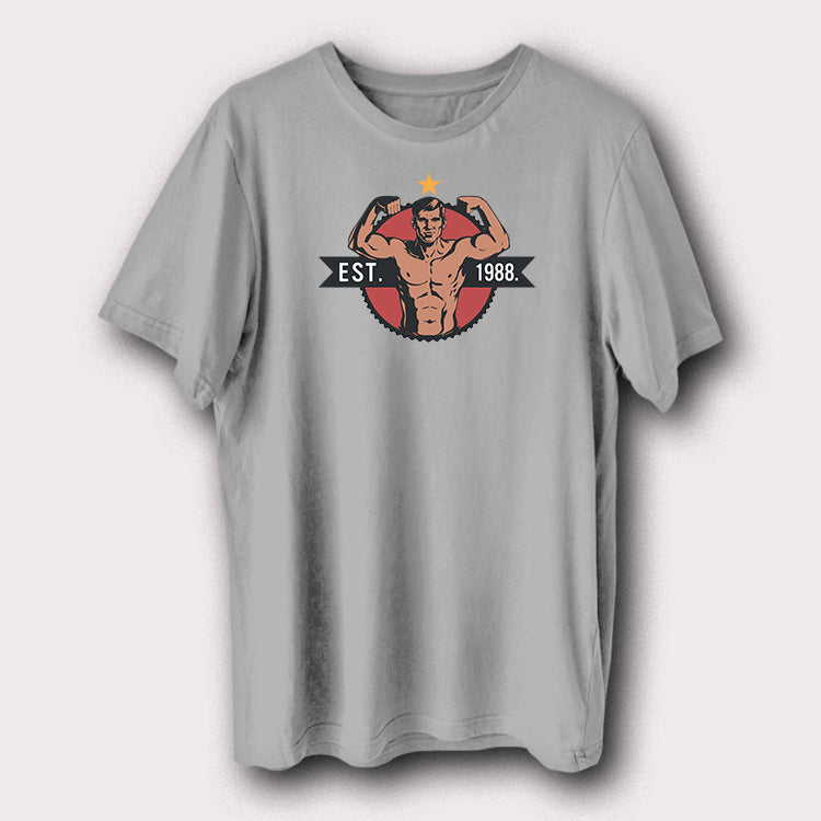 Est. 1988 Bodybuilding Printed T-Shirt Vintage Fitness and Gym Graphic Tee