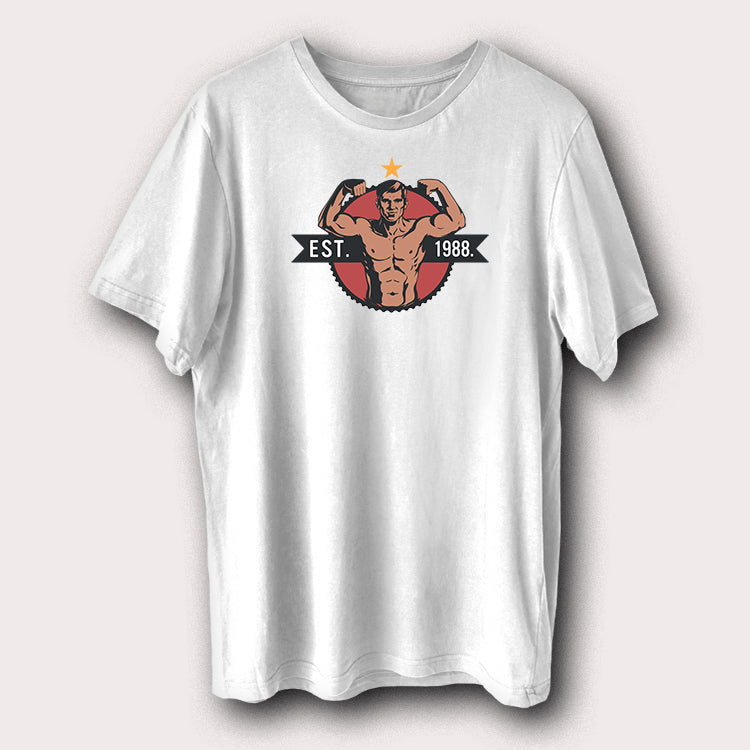 Est. 1988 Bodybuilding Printed T-Shirt Vintage Fitness and Gym Graphic Tee