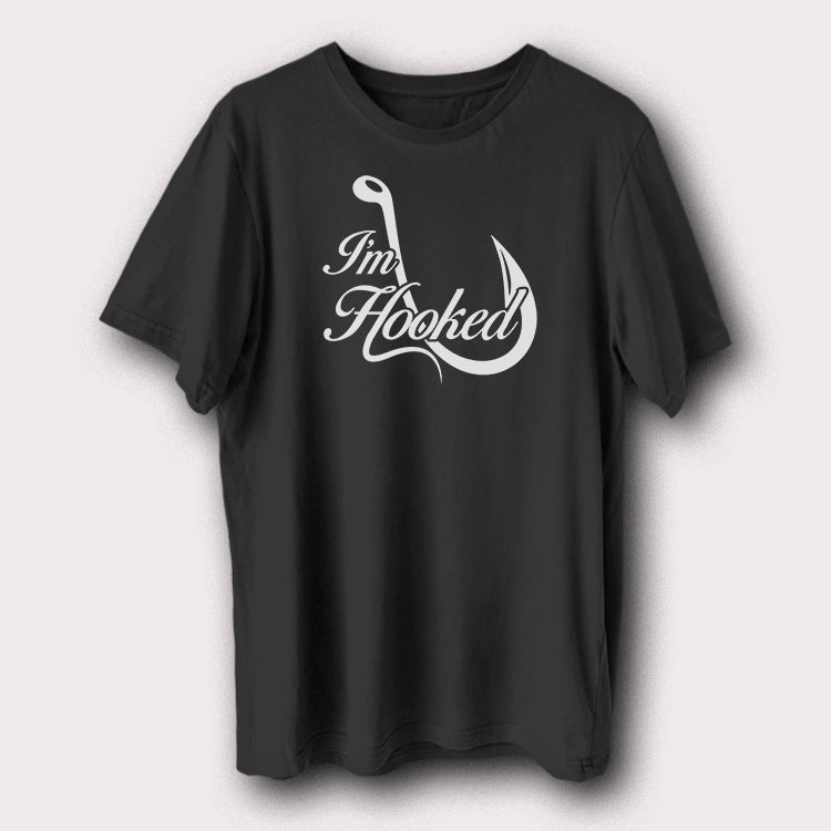 I'm Hooked Fishing Printed T-Shirt Funny Angler Graphic Tee for Fishing Lovers