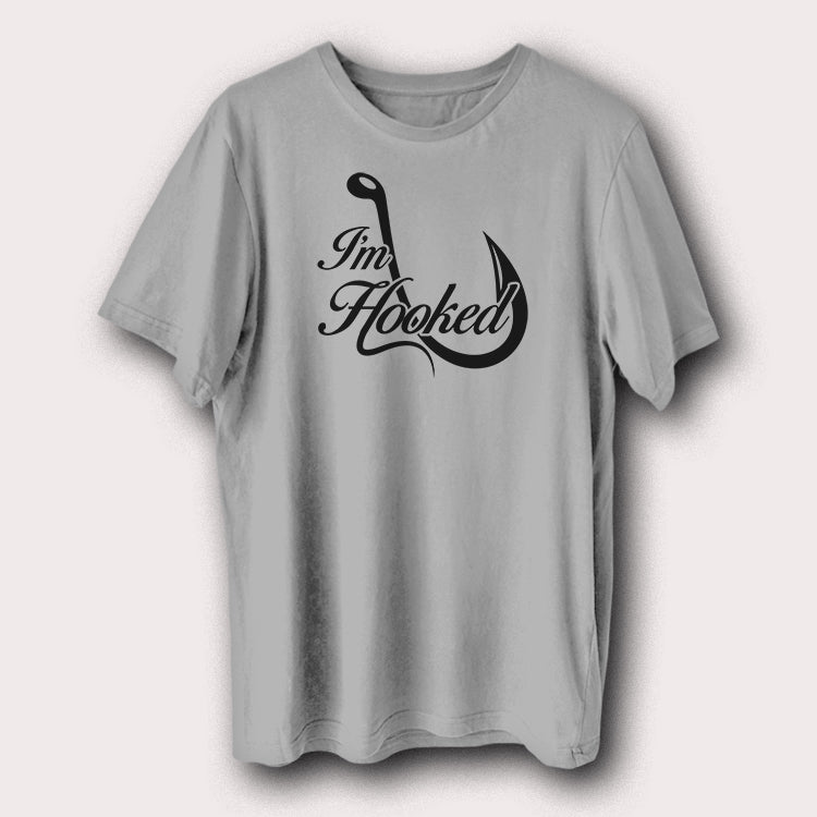 I'm Hooked Fishing Printed T-Shirt Funny Angler Graphic Tee for Fishing Lovers