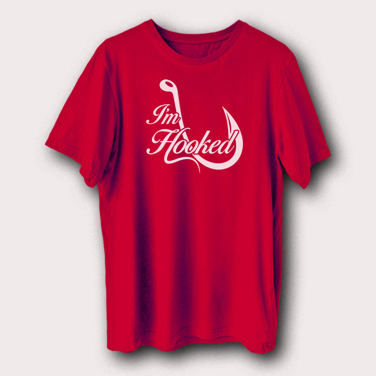 I'm Hooked Fishing Printed T-Shirt Funny Angler Graphic Tee for Fishing Lovers